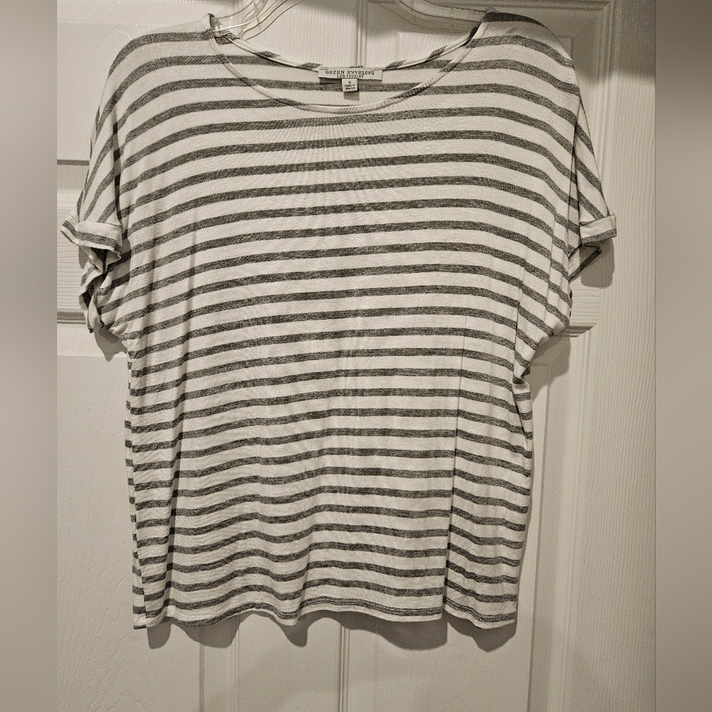 Green Envelope Striped Gray and White Tee